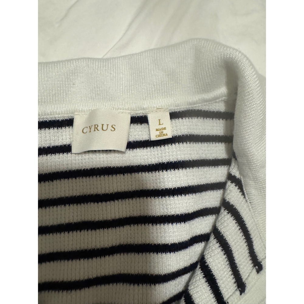 Cyrus Womens Striped Knit Polo Sweater Navy White Short Sleeve Boxy Large - Picture 3 of 4